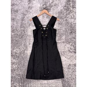 New J Crew Dress Womens Lace Up Structured Linen Black Size 0